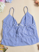Plaid Tie Front Cami and Skirt Set