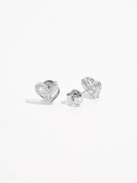 Elegant 925 Sterling Silver Heart Earrings with Inlaid Zircon - Platinum Plated - Store 42