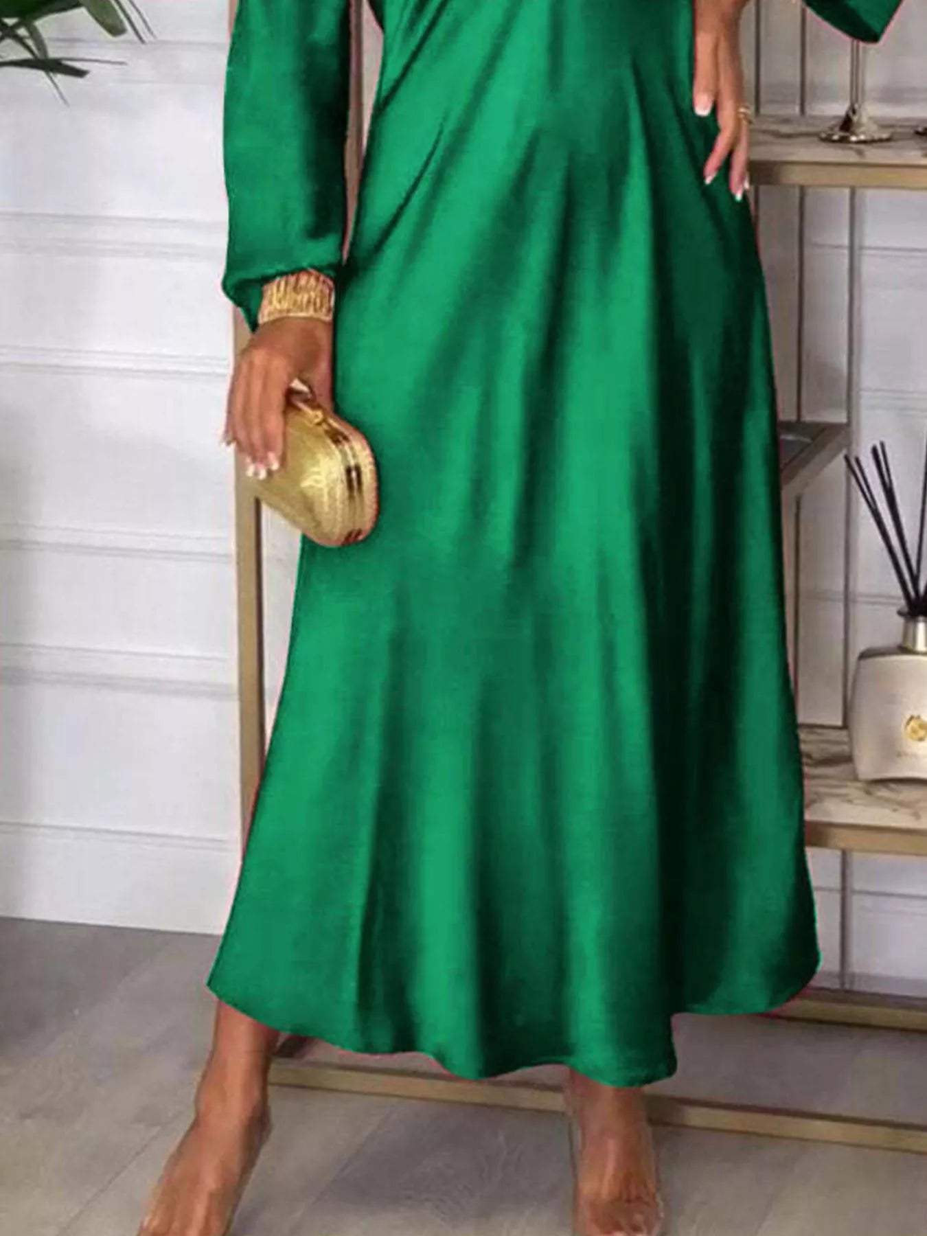 Plus Size Full Length V-Neck Long Sleeve Midi Dress, 95% Polyester, Classic Basic Style