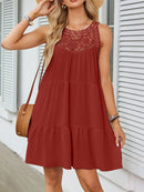 Ruffled Hem Lace Sleeveless Dress Rust
