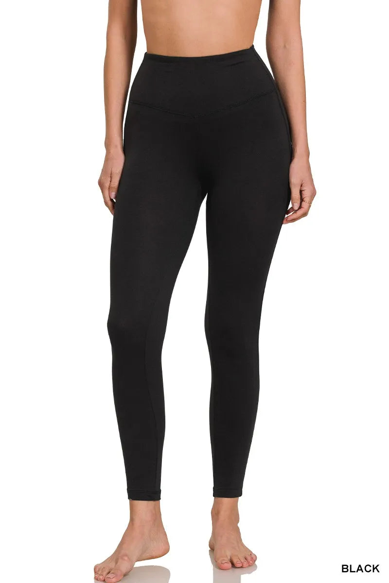 High-Waisted Zenana Brushed Microfiber Leggings - Moisture-Wicking, Compression Fit & Flattering Design