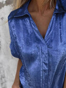 Full Size Collared Neck Short Sleeve Shirt Plus Size - Store 42