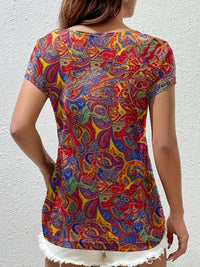Trendy Paisley Print Short Sleeve T-Shirt for Women - 100% Polyester, Easy Care Style - Store 42