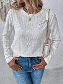 Full Size Eyelet Round Neck Long Sleeve Blouse Plus Size - Store 42