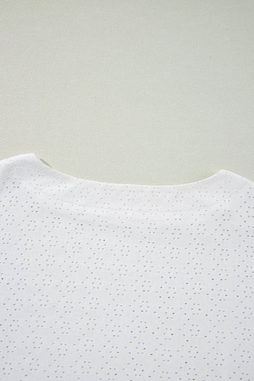 Stylish Eyelet Pattern Boat Neck Tee for Women – Slightly Stretchy, Casual Comfort - Store 42