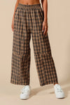 SO ME Check Plaid Wide Leg Pants with Big Patch Pockets BLACK CAMEL