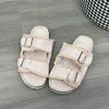 Raw Hem Open Toe Double Buckle Sandals Blush Pink