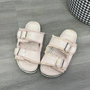 Raw Hem Open Toe Double Buckle Sandals Blush Pink
