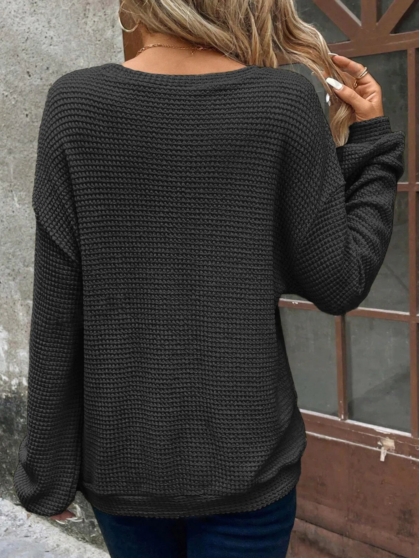 Plus Size Relaxed Fit Waffle Knit Round Neck T-Shirt