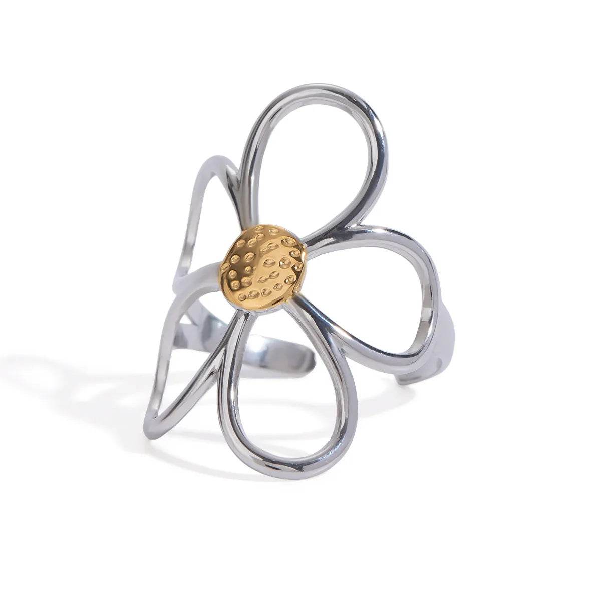 Elegant Two-Tone Daisy Flower Ring with Gold-Toned Center – Floral Inspired Jewelry