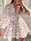 Full Size Floral V-Neck Long Sleeve Mini Dress Plus Size - Store 42