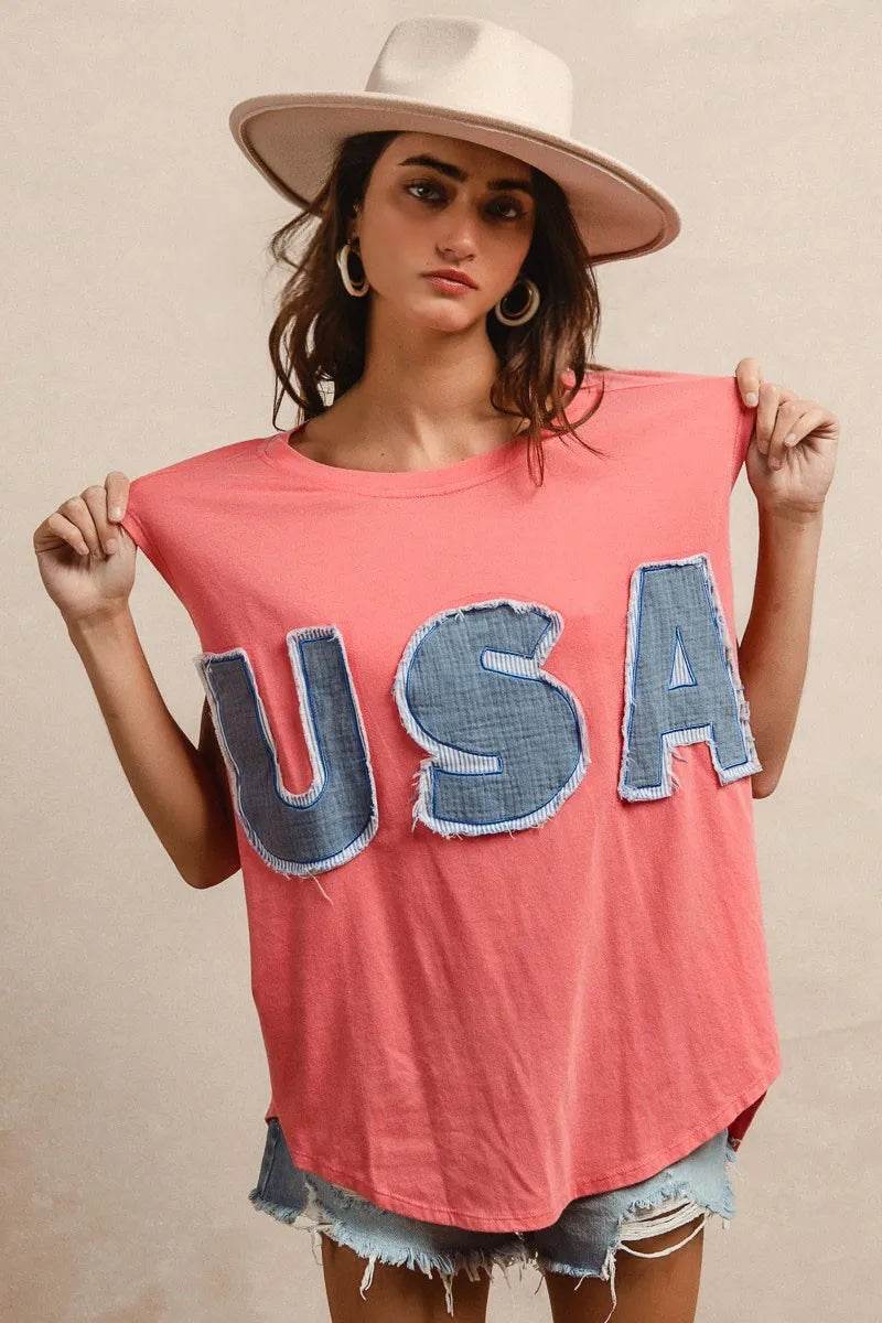 BiBi Washed Jersey With Usa Patched Raw Cut Edge Detail
