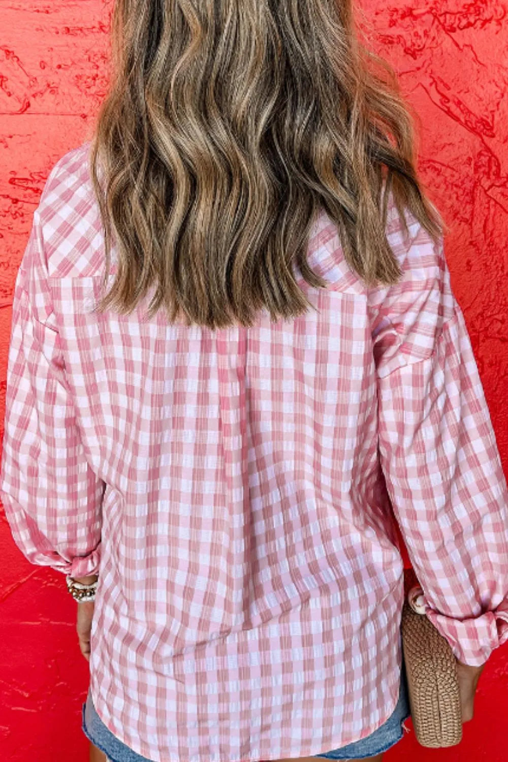 Trendsi Chic Plaid Collared Long Sleeve Shirt for Women, Opaque Fabric, Classic Style