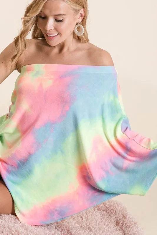 BiBi Tie Dye French Terry One Shoulder Top with Dolman - Store 42
