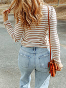 Striped Textured Knit Long Sleeve Tee