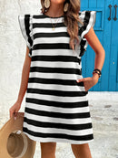 Striped Ruffle Sleeve Casual Summer Dress