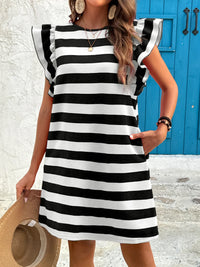 Striped Ruffle Sleeve Casual Summer Dress