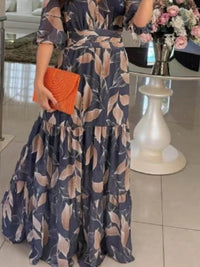 Full Size Printed V-Neck Maxi Dress with Tiered Hemline Plus Size - Store 42