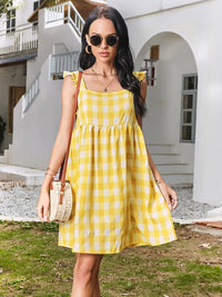 Ruffled Plaid Square Neck Mini Dress
