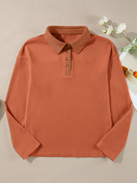 Long Sleeve Thermal Knit Polo Top