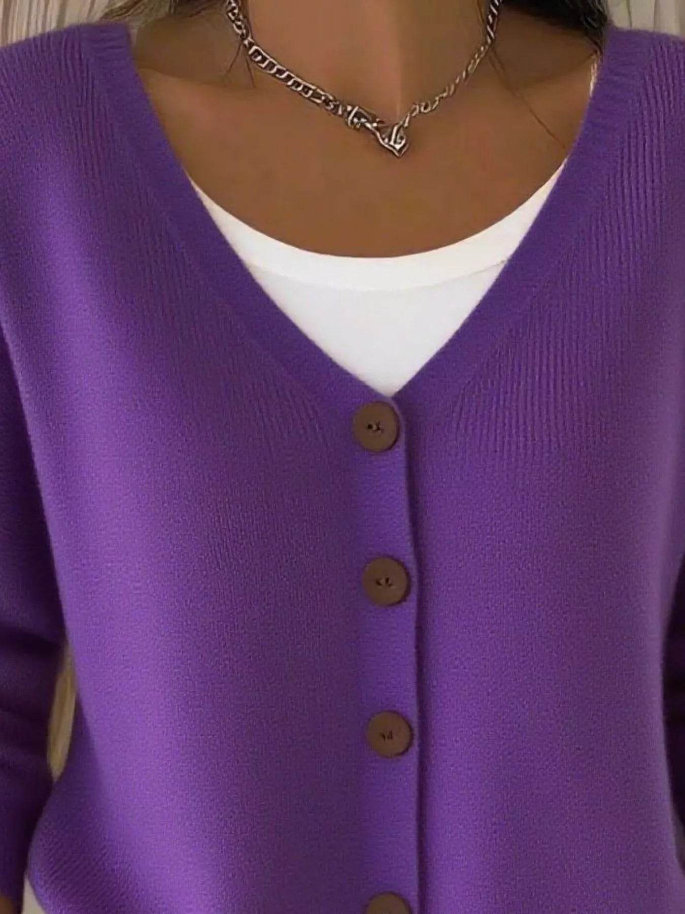 Full Size Plus Size Button-Front V-Neck Cardigan, Slightly Stretchy, 95% Acrylic Blend - Store 42