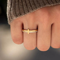 18K Gold-Plated 925 Sterling Silver Cross Ring with Zircon Stones - Elegant Religious Jewelry - Store 42