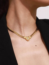 18K Gold-Plated Inlaid Zircon Heart Chain Necklace - Store 42