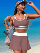 Scoop Neck Top and Skort Swim Set Mocha