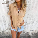Full Size Casual Button Down Short Sleeve Loose Shirt Plus Size - Store 42
