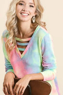 BiBi Tie Dye French Terry V-Neck Top with Strapped - Store 42
