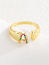 18K Gold-Plated Zircon Letter Ring A onesize