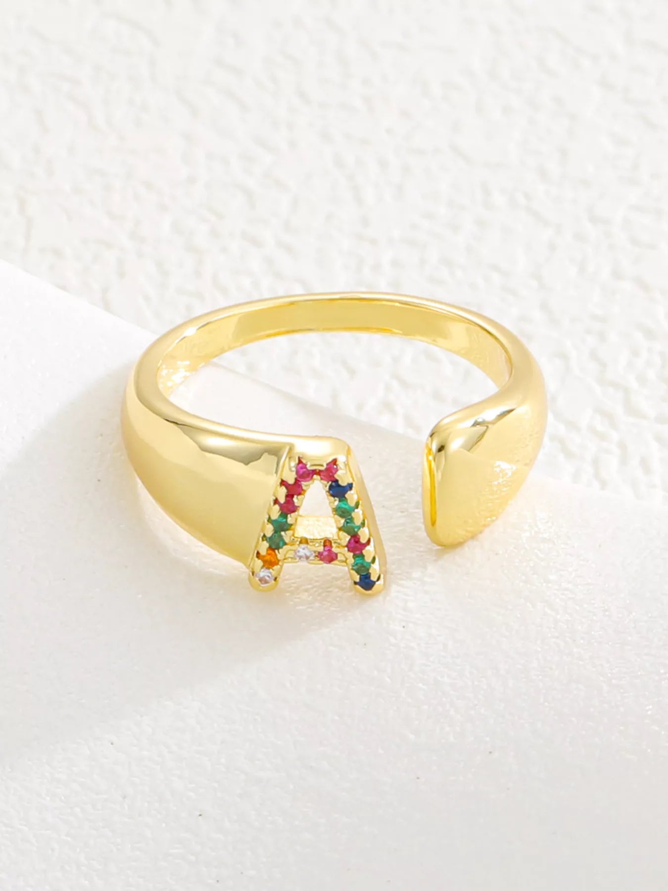 Elegant 18K Gold-Plated Zircon Initial Letter Ring - Customizable Personalized Jewelry