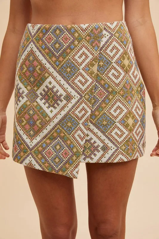 Ethnic-Inspired Annie Wear Ethic Woven Jacquard Wrap Mini Skirt - Trendy & Flattering Design