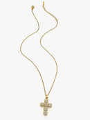 Elegant Stainless Steel Zircon Cross Necklace with 14K Gold-Plated Finish - 18.1 Inch Chain - Store 42
