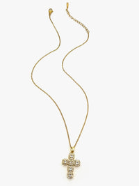 Elegant Stainless Steel Zircon Cross Necklace with 14K Gold-Plated Finish - 18.1 Inch Chain - Store 42