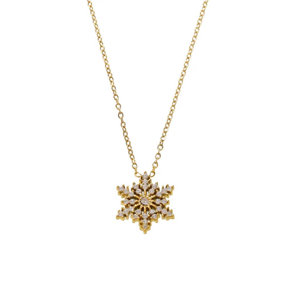 18K Gold-Plated Stainless Steel and Zircon Snowflake Necklace - Elegant Winter Jewelry - Store 42