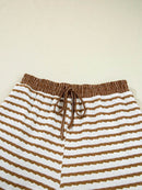 Sleek Stripe Collared Two-Piece Top and Drawstring Pant Set for Effortless Style - Store 42