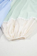 Striped Patchwork Ric Rac Puff Sleeve Collared Mini Dress