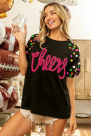 BiBi Metallic Letter Spangle Raglan Puff Sleeve Top - Store 42