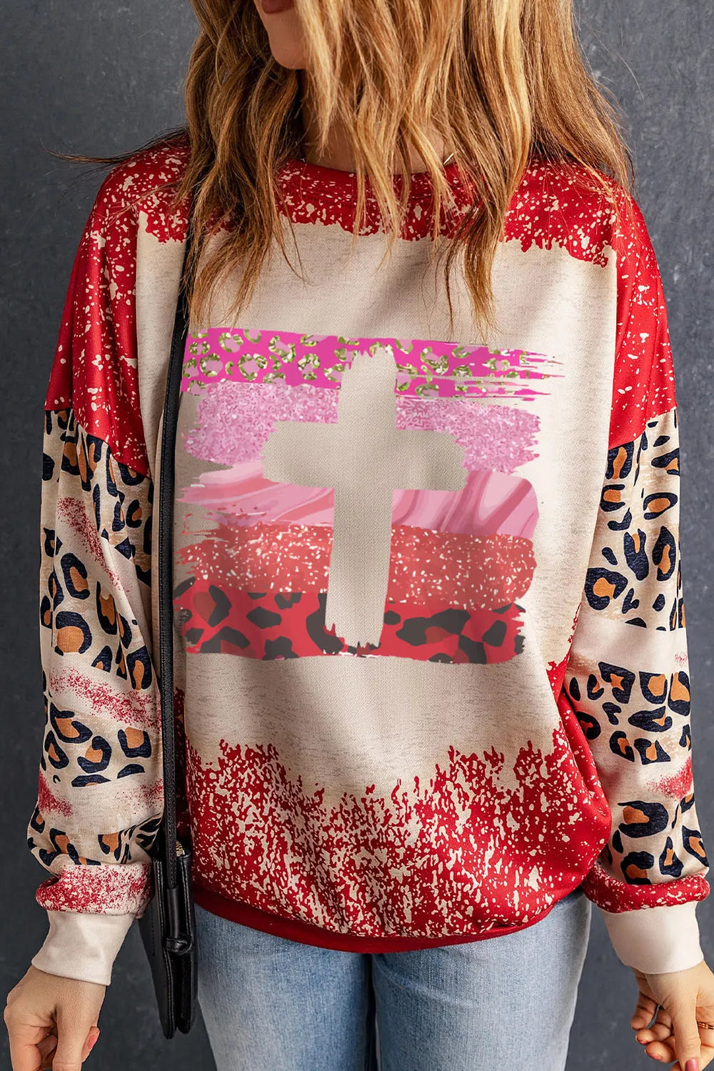 Trendy Leopard Print Round Neck Dropped Shoulder Sweatshirt | Opaque Style & Durable Fabric