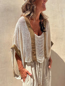 Contrast Scoop Neck Knit Cover Up Beige