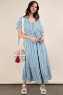 VERY J Embroidered Boho Ruffled Midi Dress