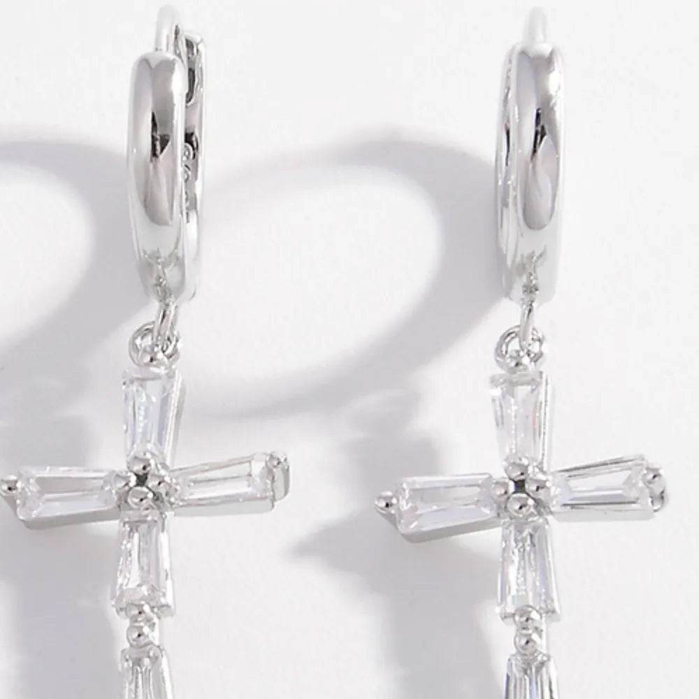 Elegant 925 Sterling Silver Zircon Cross Earrings - Platinum & 18K Gold-Plated - Store 42