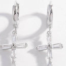 Elegant 925 Sterling Silver Zircon Cross Earrings - Platinum & 18K Gold-Plated - Store 42