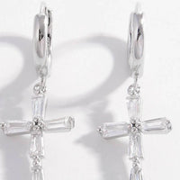 Elegant 925 Sterling Silver Zircon Cross Earrings - Platinum & 18K Gold-Plated - Store 42