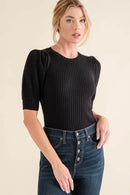 And The Why Puffed Half Sleeve Rib Basic Bodysuit - Store 42