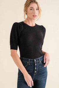 And The Why Puffed Half Sleeve Rib Basic Bodysuit - Store 42