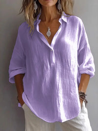 Collared Neck Long Sleeve Shirt Purple