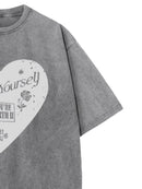 Heart Graphic Oversized Round Neck T-Shirt - Short Sleeve, 100% Polyester, Machine Washable - Store 42