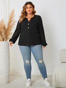 Honey Plus Size Openwork Notched Button Front Blouse - Store 42
